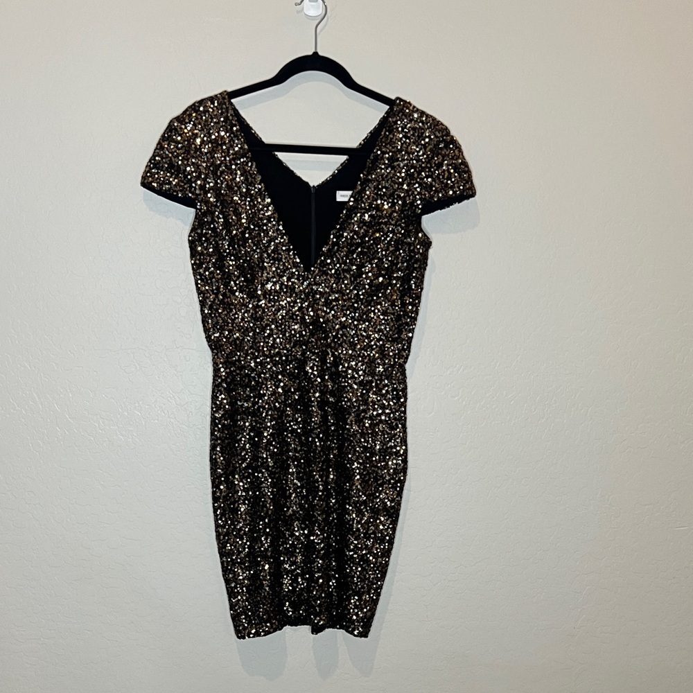 Dress the Population Evening Black and Gold Sequin Dress size Large